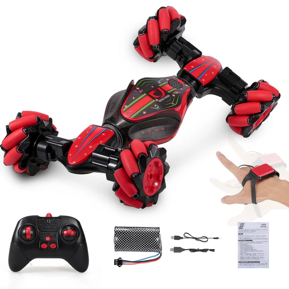 

Kid Music Toy 2.4GHz 4WD RC Stunt Car Off Road Car RC Deformable All-Terrain Double-Sided Car with Gesture Sensor Watch Lights