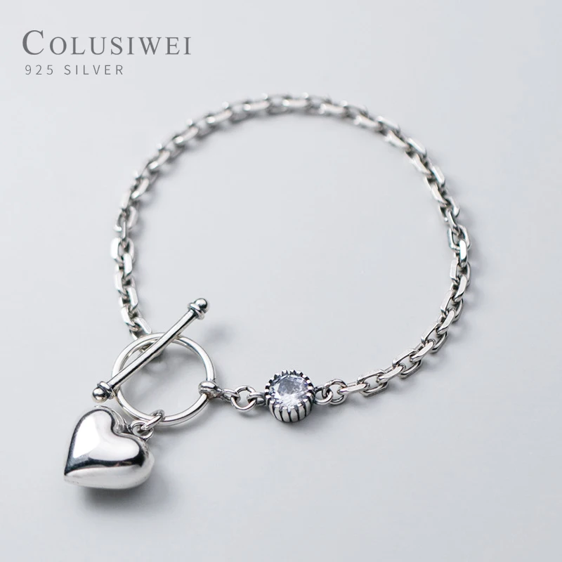 Colusiwei Vintage 925 Sterling Silver Sparkling CZ Love Hearts Round Chain Charm Bracelet Bangle for Women Original Jewelry | Украшения и