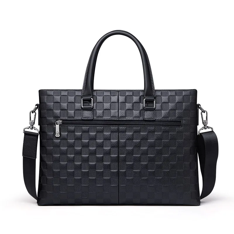 WILLIAMPOLO New briefcase men's handbags fashion plaid business casual removable strap shoulder bag computer bag