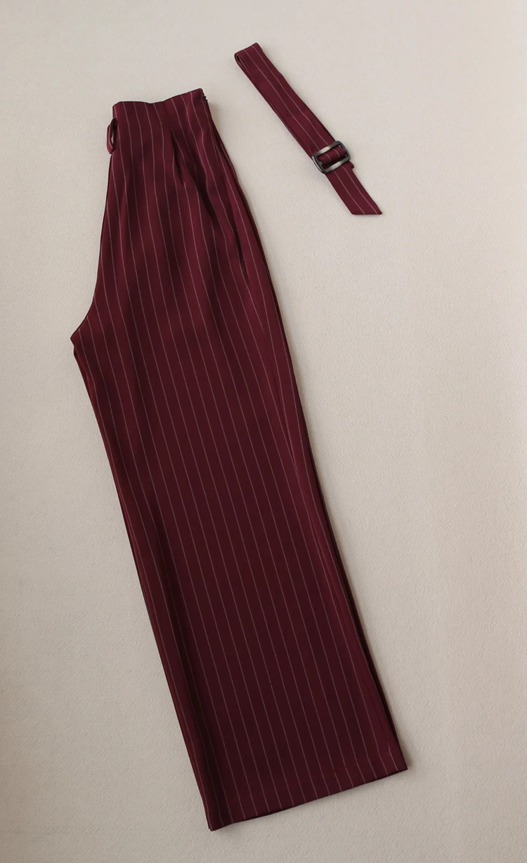 

Fashionable casual pants women summer fall New high quality high waist striped wide leg pants belt Long pant women