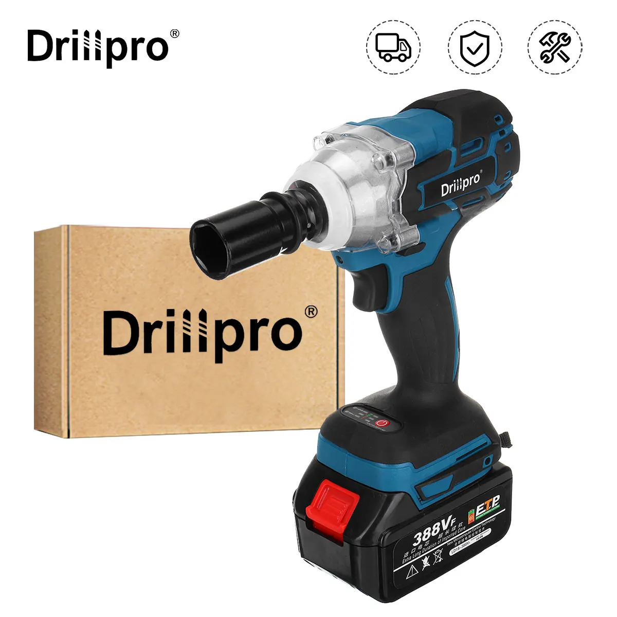 Электрический ударный гайковерт Drillpro 388VF, бесщеточный электроинструмент, аккумулятор 15000Amh + муфта, адаптация к батарее Makita 18 в - изображение