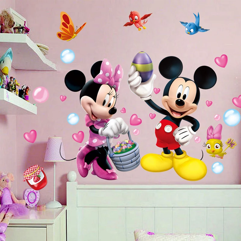 3D Мультяшные наклейки на стену с Микки и Минни для детской комнаты спальни