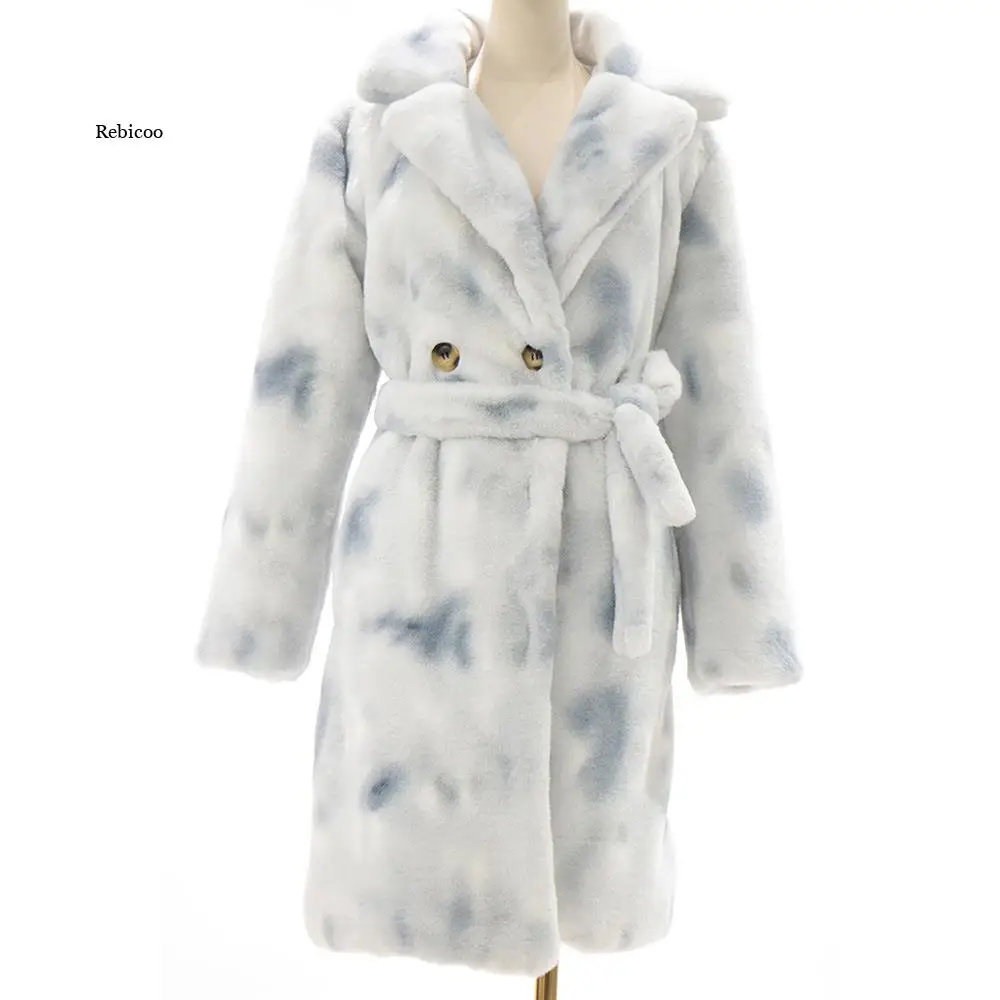 

Faux Fur Coat Winter Long Sleeve Jacket Women Fake Fox Fur Patchwork Color Thick Outwear Female Faux Fur