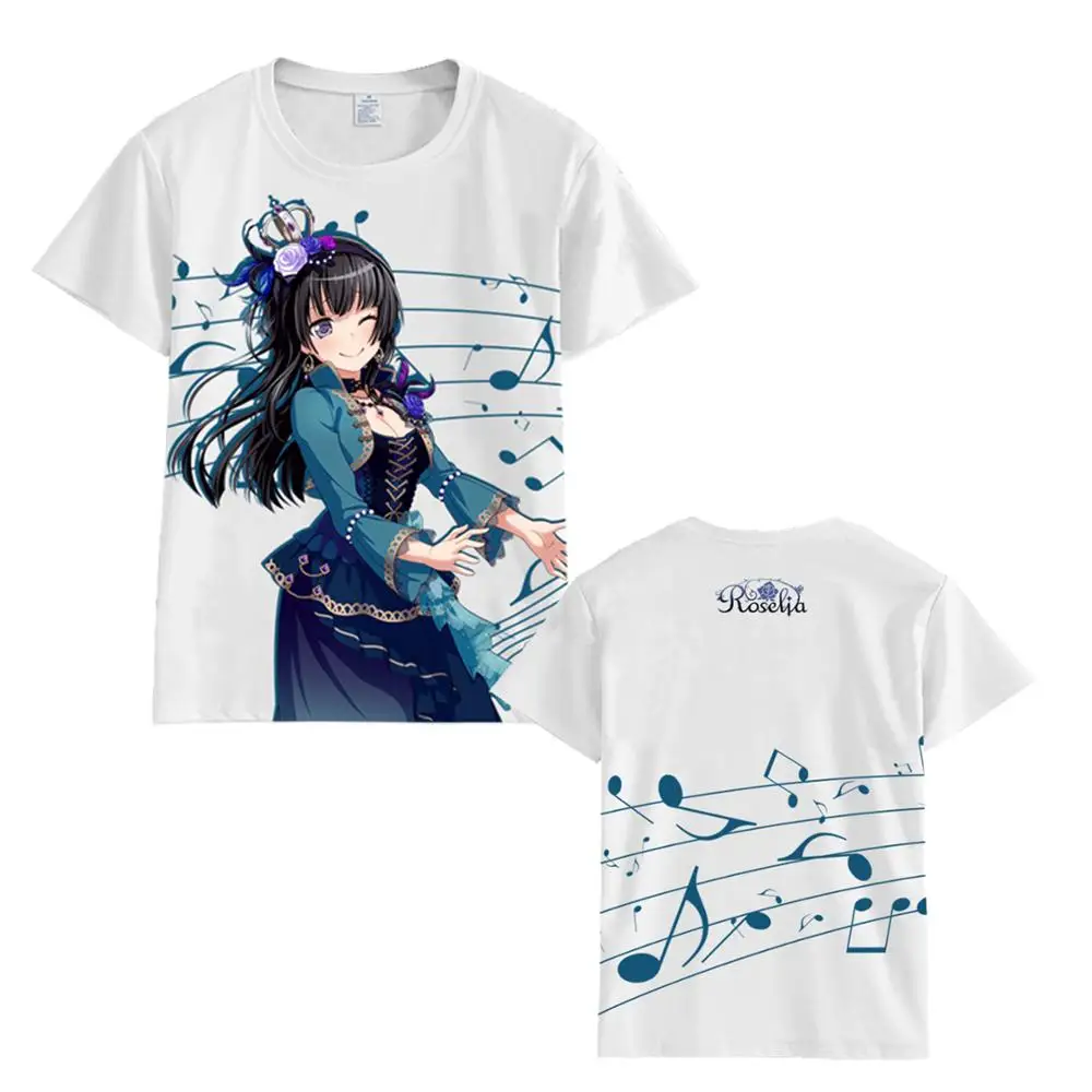 Shirokane Rinko Аниме Bang Dream! Hikawa Sayo Minato Yukina Imai Lisa Udagawa Ako cosplay футболка Летняя Повседневная футболка унисекс футболка с короткими рукавами - Цвет: Shirokane Rinko