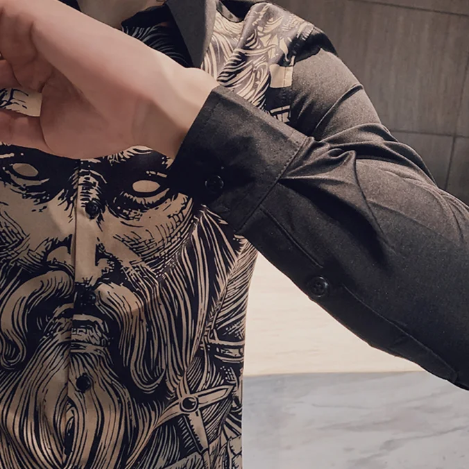 

2021 Spring New Shirts for Men Korean Casual Long Sleeve Blouse Homme Profile Picture Print Chemise Homme Fashion Men's Clothing