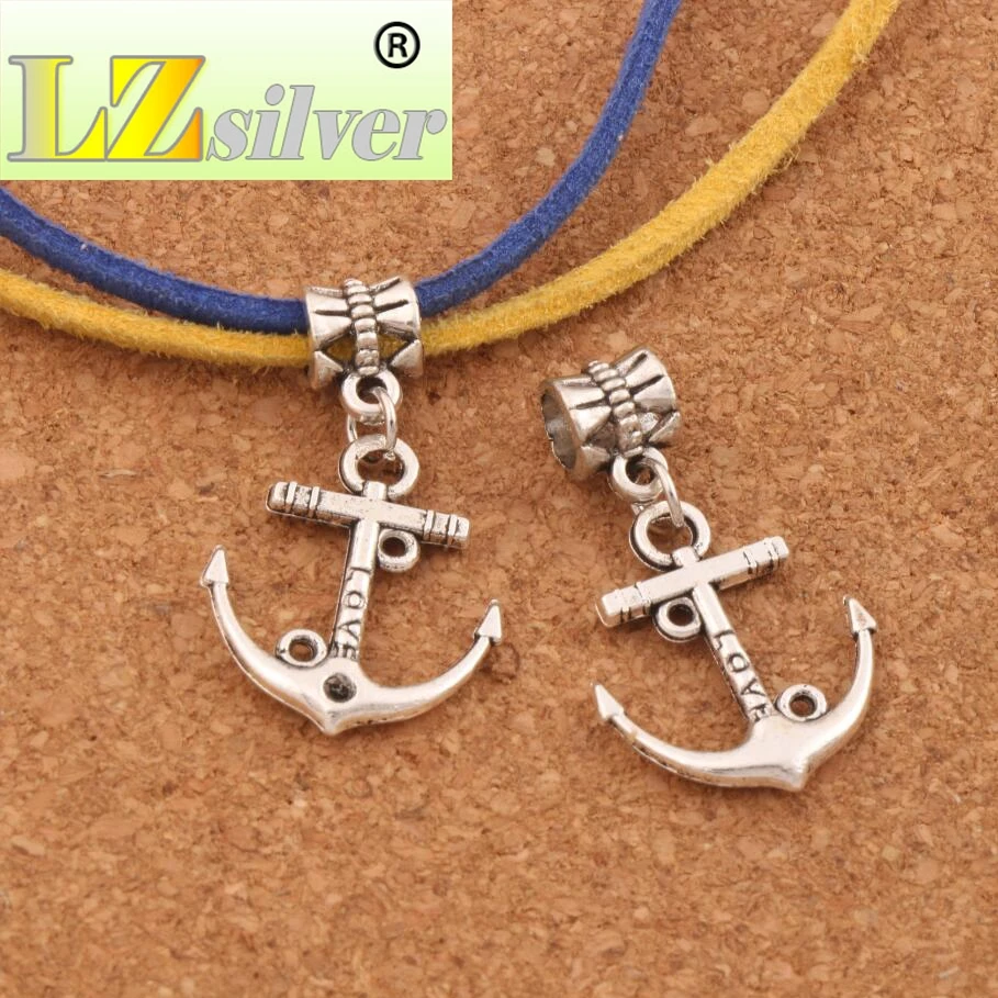 100PCS Zinc Alloy Love Anchor Charm Beads Big Hole Bead Dangle Fit European Bracelets B002 19x32mm