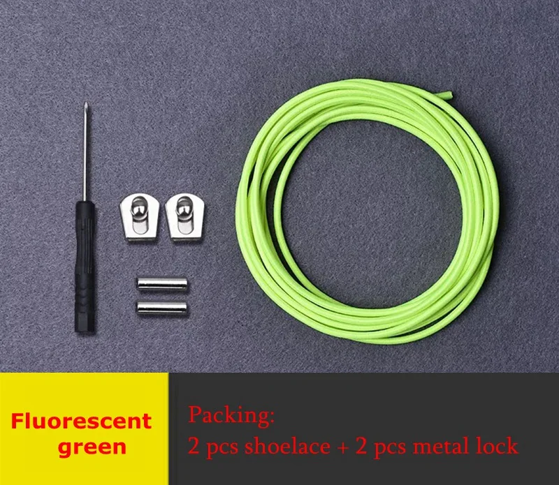 Fluorescent green Эластичные шнурки металлическая пряжка круглые шнурки для ботинок удобная Блокировка без завязок шнурки для обуви дети взрослые Кроссовки Ленивые шнурки 1 пара - Цвет: Fluorescent green