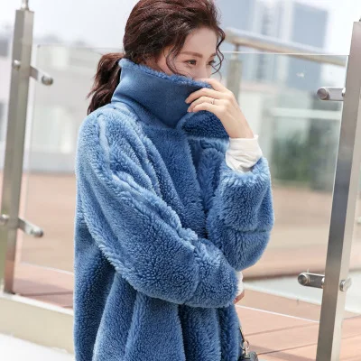Blue Благородный овечий мех, шуба для женщин, зимний модный шерстяной жакет, женская теплая верхняя одежда, Женская, большое длинное пальто, куртка для женщин - Цвет: Blue