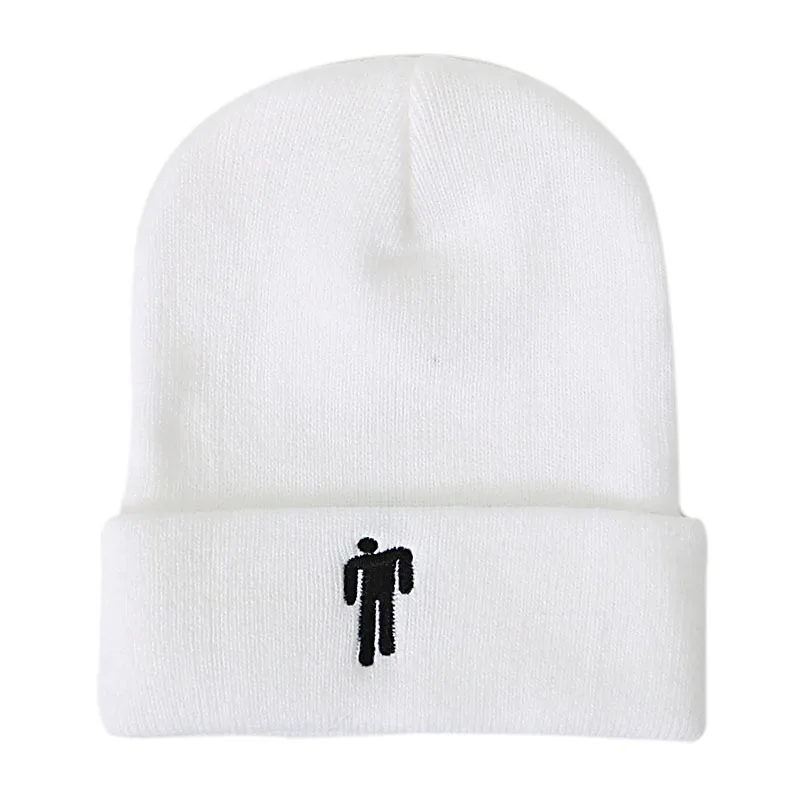 White Billie Eilish Beanie шапка для женщин и мужчин, вязаное, тёплое, зимнее, однотонное, хип-хоп, повседневное, с манжетами, широкий берет-Боб - Цвет: White