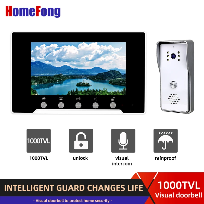Homefong 7 Inch Intercom Video Door Phone Outdoor Doorbell Camera Call Panel Wired System Unlock IP65 Rainproof Night Vision