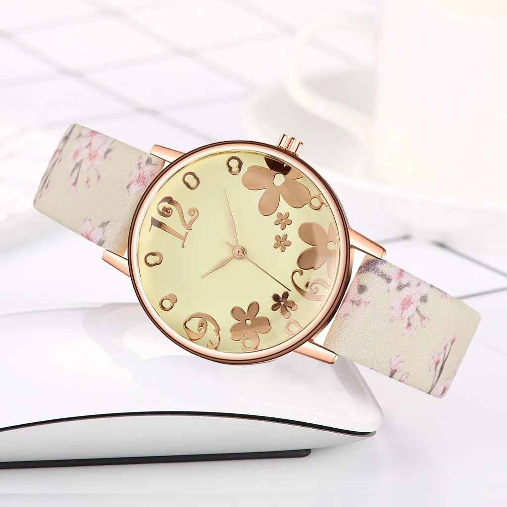 Vansvar Personality Classic Designer Watches Women Quartz Wristwatch Flowers Leather Band Ladies Watch Dress Gift Reloj Mujer | Наручные