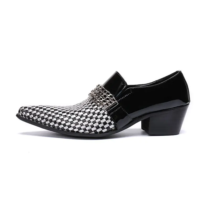 Chentel Noble Manual Gentleman Black And White Plaid Fashion Mens Dress Shoes Genuine Leather Flats Big Size | Обувь
