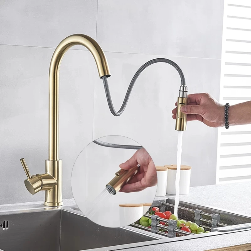 Смеситель для кухни Smart Touch матовый золотой выдвижной смеситель Черный сенсорный
