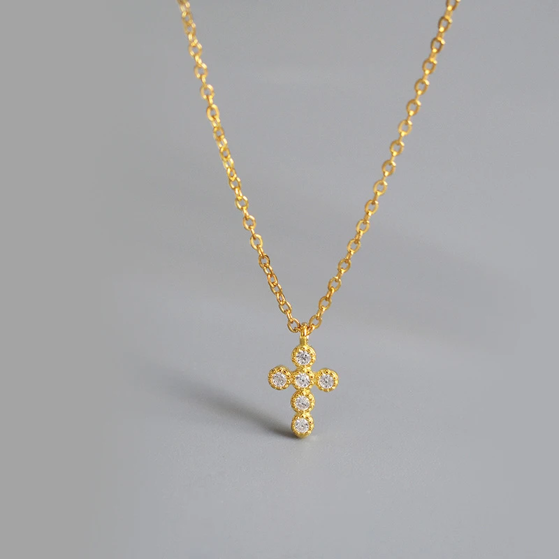 

S925 Sterling Silver mini Cross Zircon Pendant Necklace Minimalist Personality Female Models Clavicle With Chain Jewelry