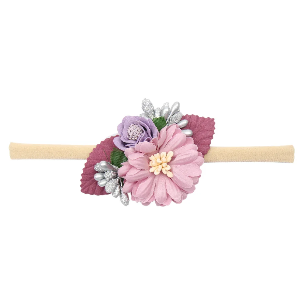 36 IBOWS Hair Accessories Lovely Baby Headband Fake Flower Nylon Hair Bands For Kids Artificial Floral Elastic Head Bands Headwear - Цвет: 36