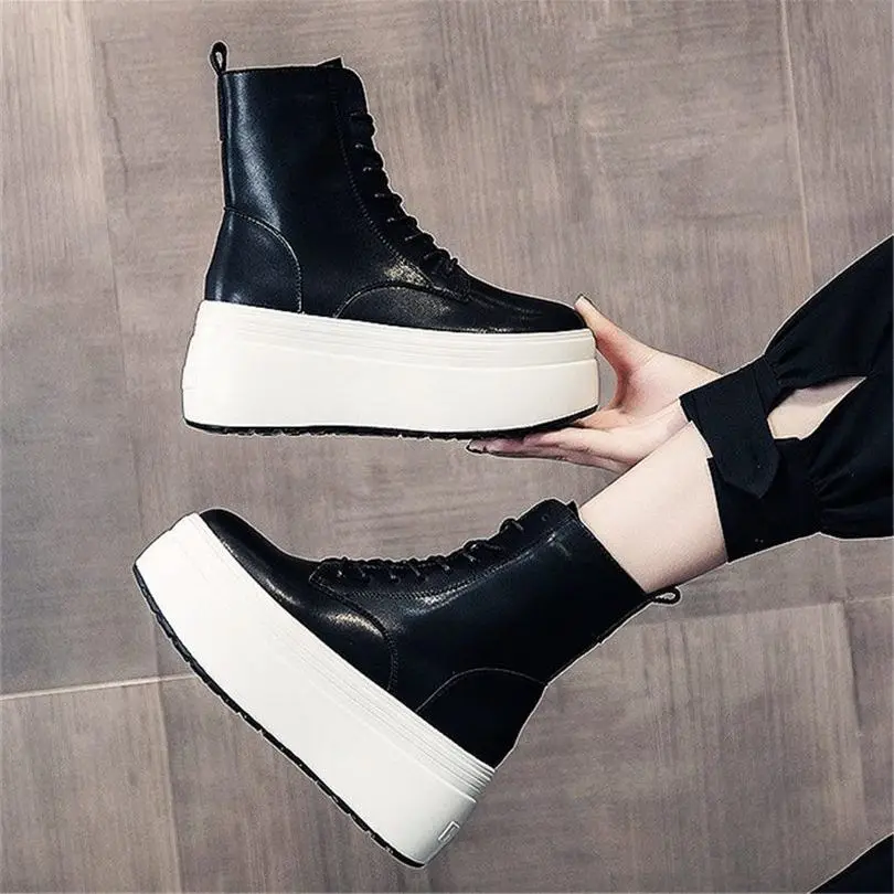 

Creepers Platform Shoes Women's Cow Leather Round Toe Ankle Boots Chunky High Heel Oxfords Military Punk Goth 34 35 36 37 38 39