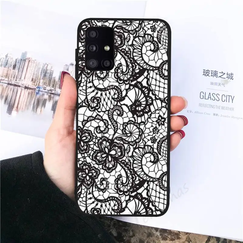 

Fashion black print flower Phone Case For Samsung galaxy S 7 8 9 10 20 edge A 6 10 20 30 50 51 70 note 10 plus
