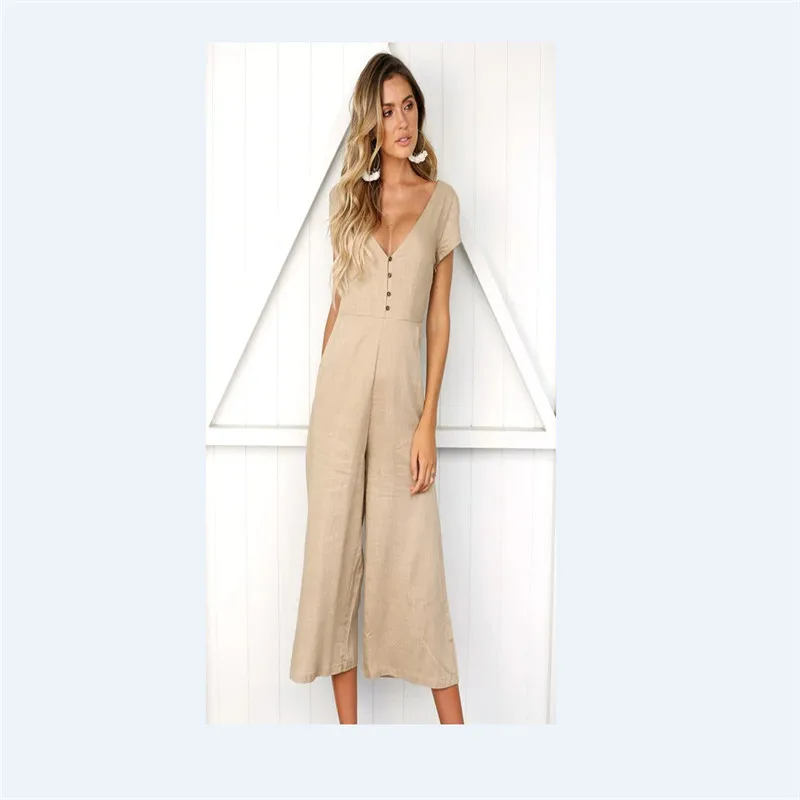 Женский повседневный летний комбинезон с v-образным вырезом белый коротким