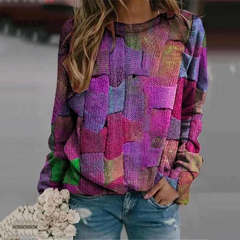 

Autumn Women Elegant Sweatshirts Casual Tie Dye Printed Long Sleeve Pullover Tops Fashion Harajuku Streetwear O-Neck Sweatshirts