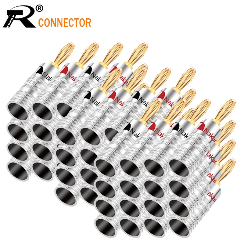 

2000pcs Nakamichi Banana plug 24K Gold Plated Copper BFA 4mm Banana connector Male Speaker plug black&red