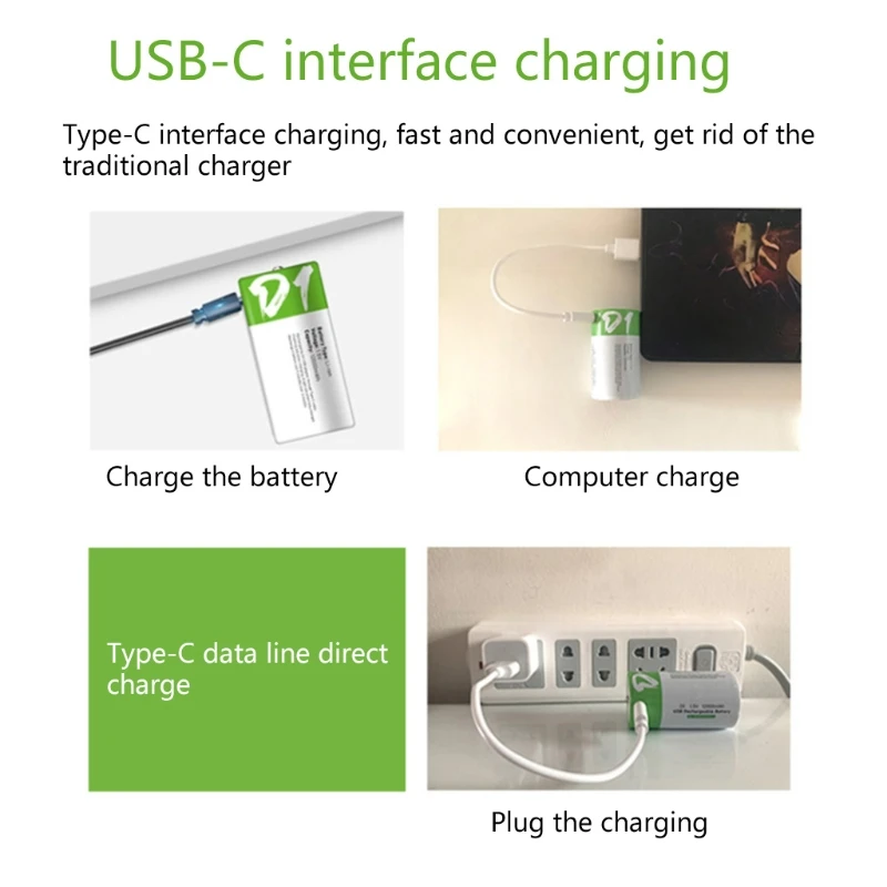 Аккумуляторные USB-батареи 1 5 в с портом Type-C Прямая зарядка аккумуляторы D1 газовая