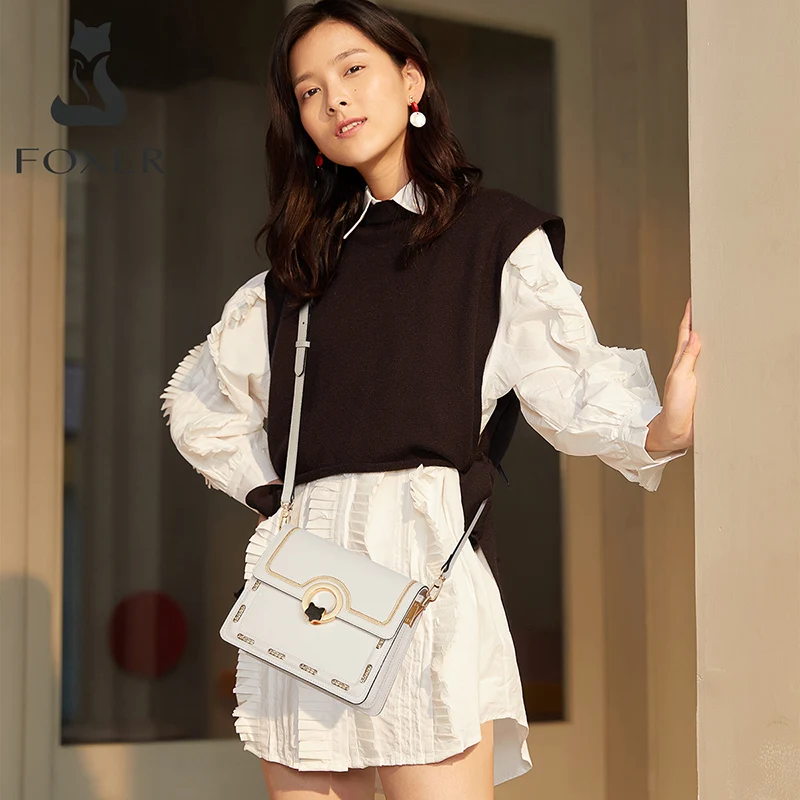 

FOXER Korean Style Girl's Mini Flap Bag Cow Leather Fashion Shoulder Crosds-body Bags Luxury Women's Small Casual Messenger Bags