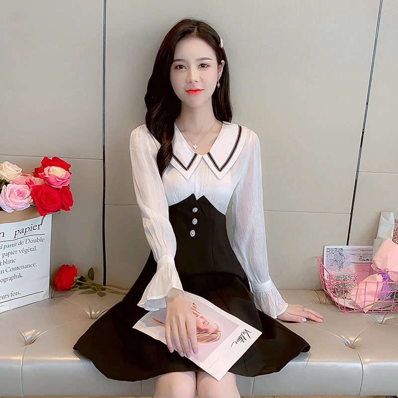 

Summer dress doll autumn outfit new goddess van chiffon long sleeve splicing small sweet atmosphere quality a-line skirt