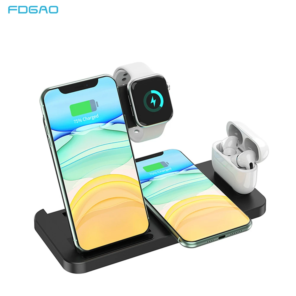 

FDGAO 15W Fast Qi Induction Wireless Charger For iPhone 12 11 XR XS X 8 Samsung S21 S20 Apple Watch Airpods Desktop Phone Holder