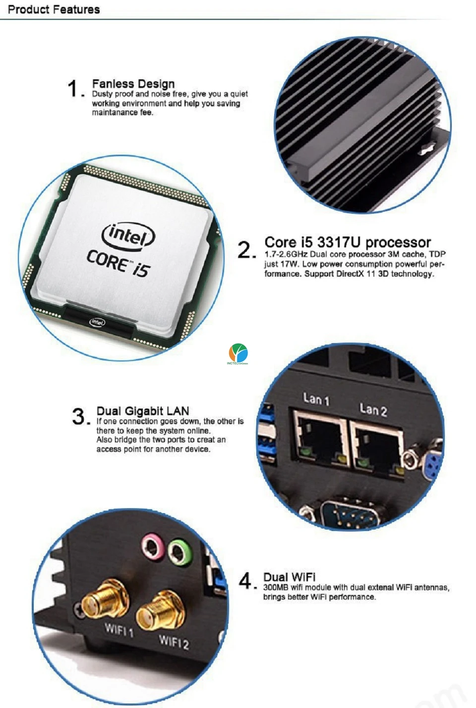 Причастником промышленного безвентиляторного Мини ПК Intel Celeron 1037U Core i5 3317U двухъядерный двойной Lan 4* COM поддержка Linux Windows