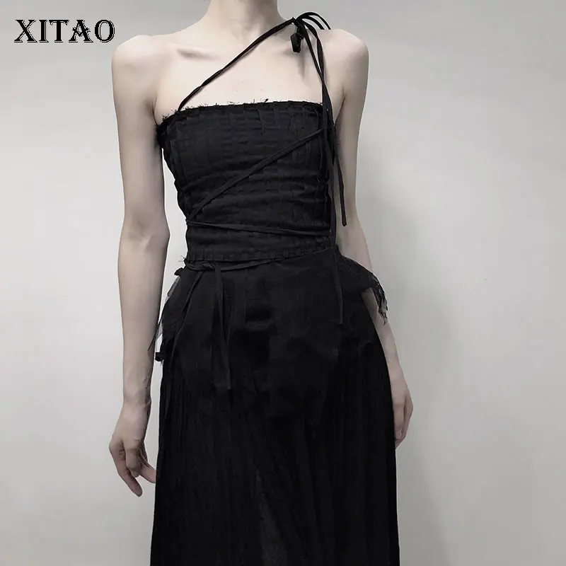 

XITAO бандажные Лоскутные черные майки женские модные новые стильные индивидуальные сексуальные сетчатые асимметричные топы без рукавов ...