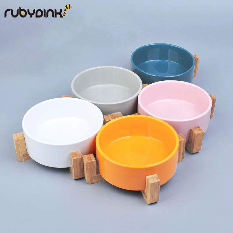 Керамическая четырехногая деревянная рамка для домашних животных миска котенок