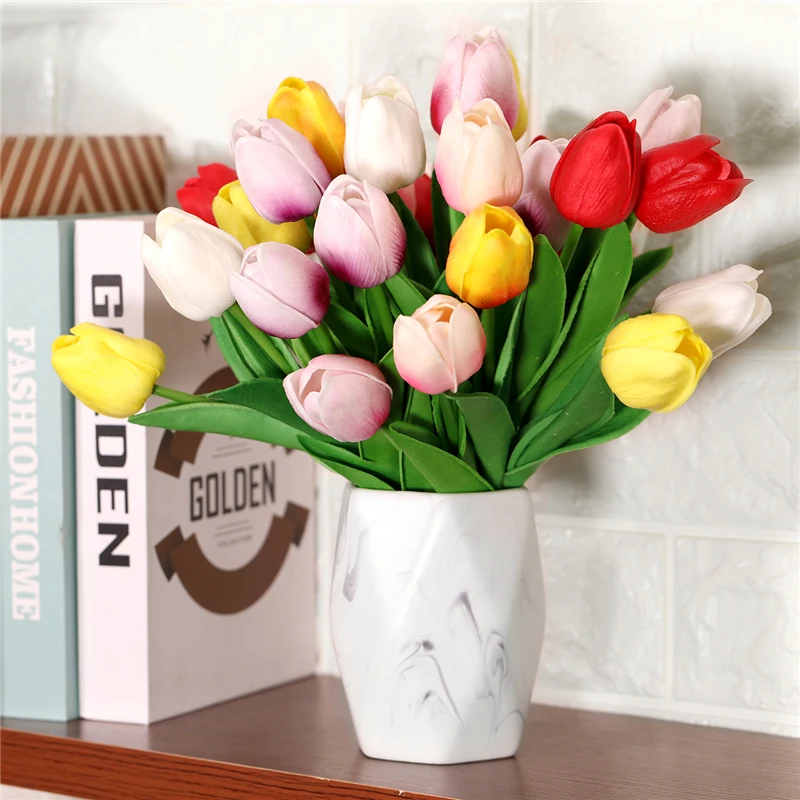 

28pcs Tulip Artificial Flower 35cm Real Touch Artificial Fake Flower Bouquet for Wedding Easter Spring Wreath Home Garden Decor