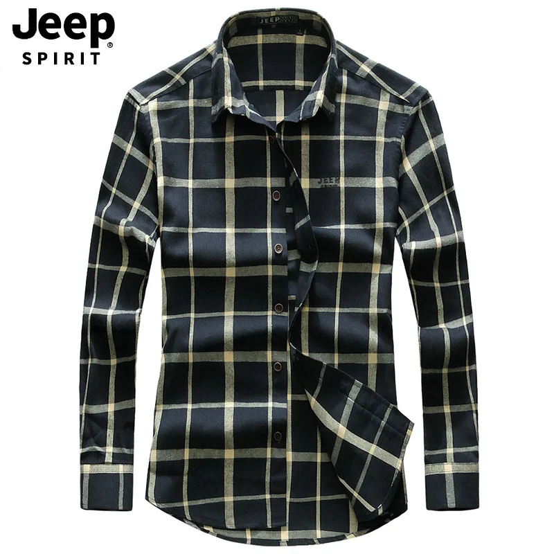 JEEP SPIRIT весна осень Мужская рубашка модная клетчатая хлопковая рубашка с длинными рукавами мужские деловые повседневные мужские рубашки