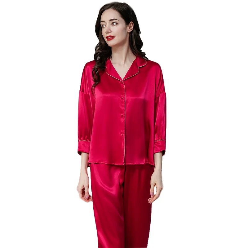 

Heavy silk pajamas women summer trousers of pure color long sleeve mulberry silk loose household to take