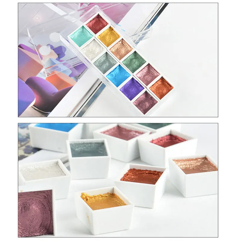 12 цветов портативные блестящие акварельные краски в наборе металлические