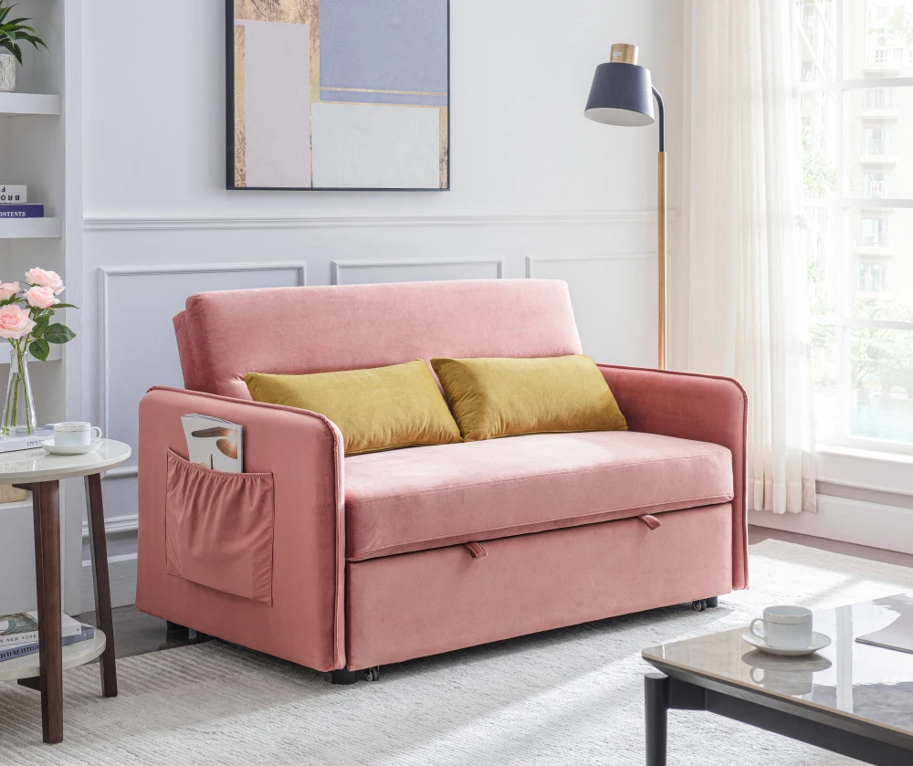

Compact Soft Velvet Sofa Bed pull-out sleeper (with 2 lumbar pillow) In Stock Fast shipping