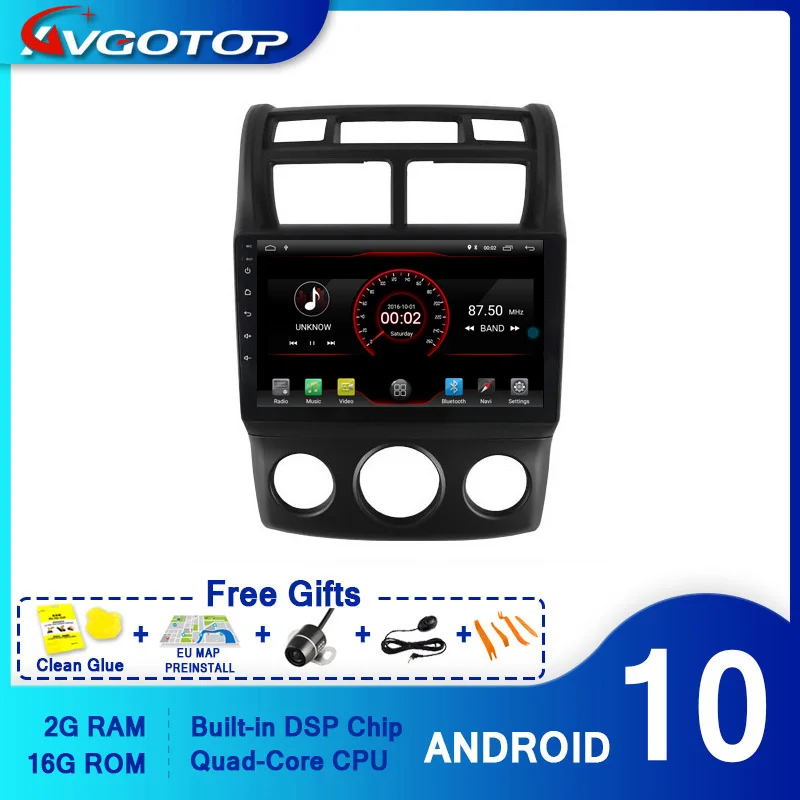 Автомобильный DVD плеер AVGOTOP с GPS Android 10 для KIA SPORTAGE 2004 2010 (версия ручным
