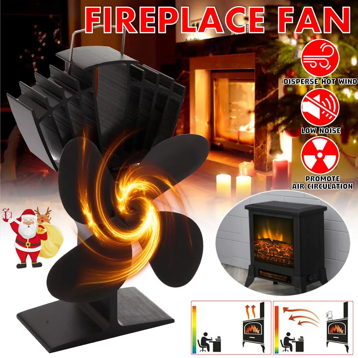 4 Blade Fireplace Ecofan Heat Powered Stove Fan Log Wood Burner Eco Friendly Quiet Fan Home Efficient Heat Distribution Ecofan