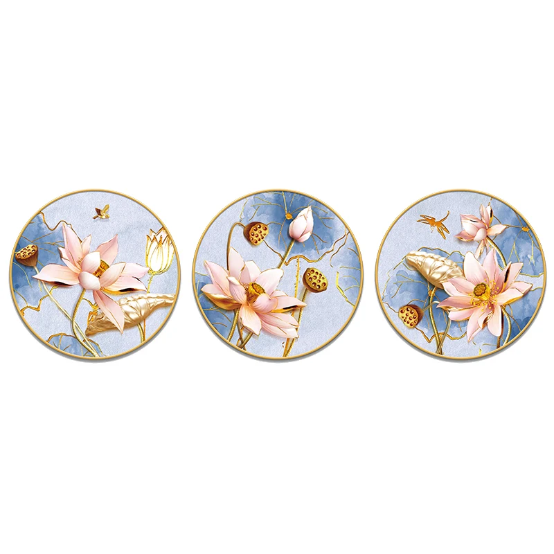 

Ancient Style 3D Stereo Wall Stickers Lotus Round Frame Decals Living Room Sofa TV Backdrop Wall Decoration Bedroom Decor Mural