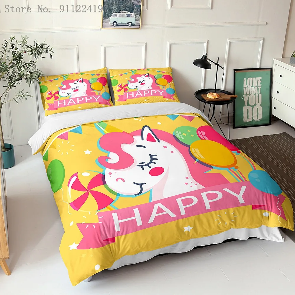 Cartoon Rainbow Unicorn Duvet Cover Single Double Bed Linen Twin Full Queen King Size Bedding Set Kids Adult Quilt | Дом и сад
