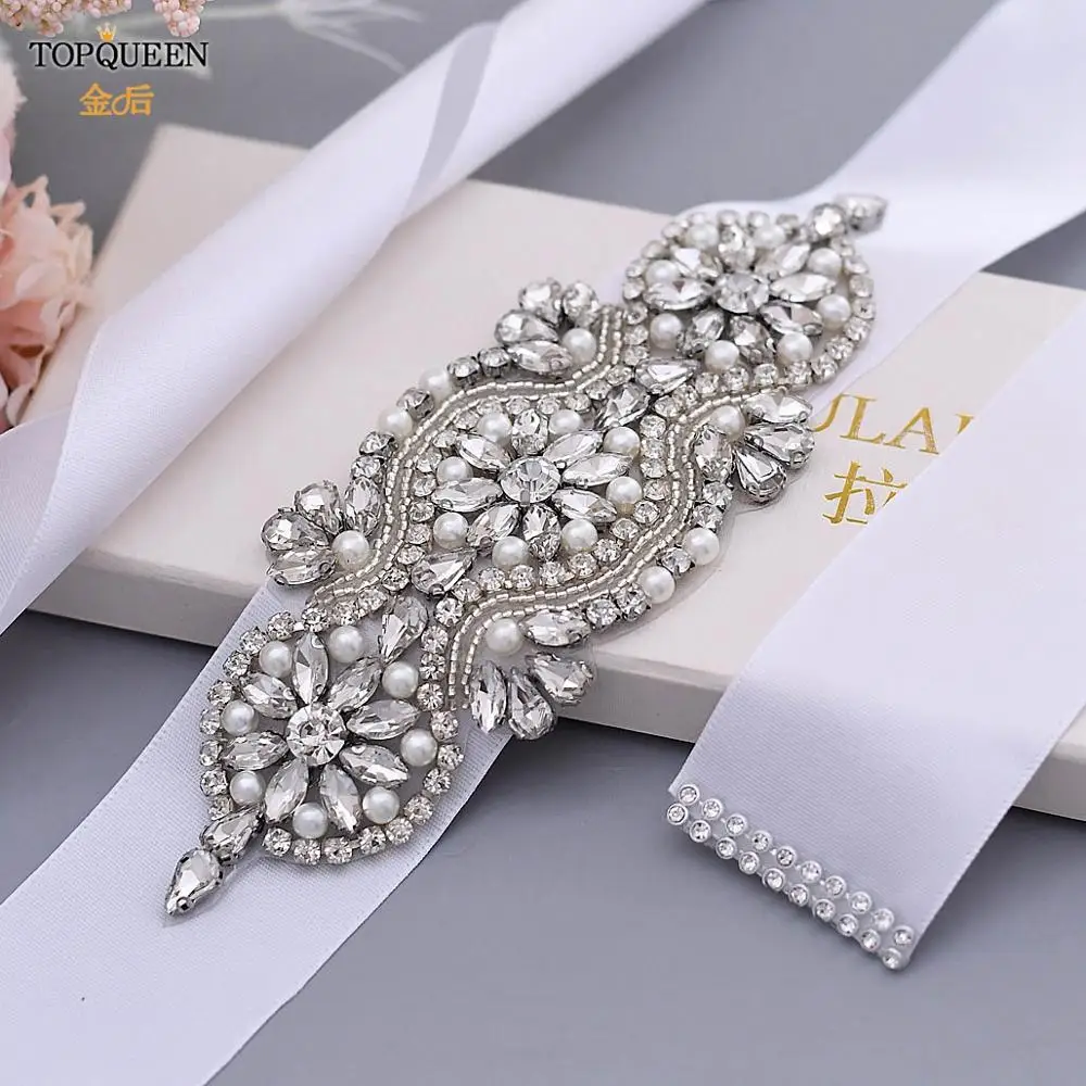 

TOPQUEEN S05 Western Bridal Rhinestone Belts White Belt for Women Sequin Bridal Belt Pearl Belt for Girls New Style Wedding Belt