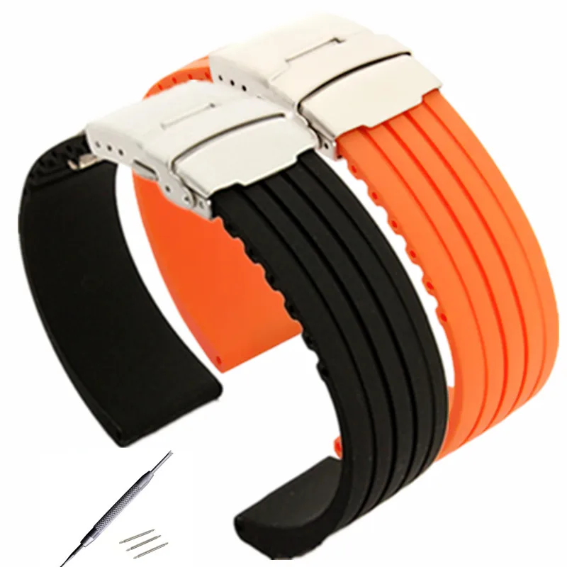 

New 18 20 22 24mm Mens Women Silicone Rubber Watch Strap Band Waterproof With Deployment Clasp Buckle