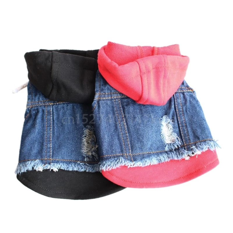 Синяя джинсовая куртка с капюшоном для кошек и собак жилетка маленьких щенков