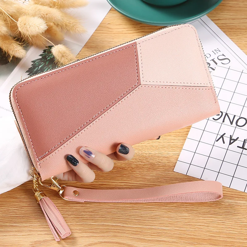 

New Geometric Women Cute Pink Wallets Pocket Purse Card Holder Patchwork Wallet Lady Female Fashion Long Coin Burse Money Bag