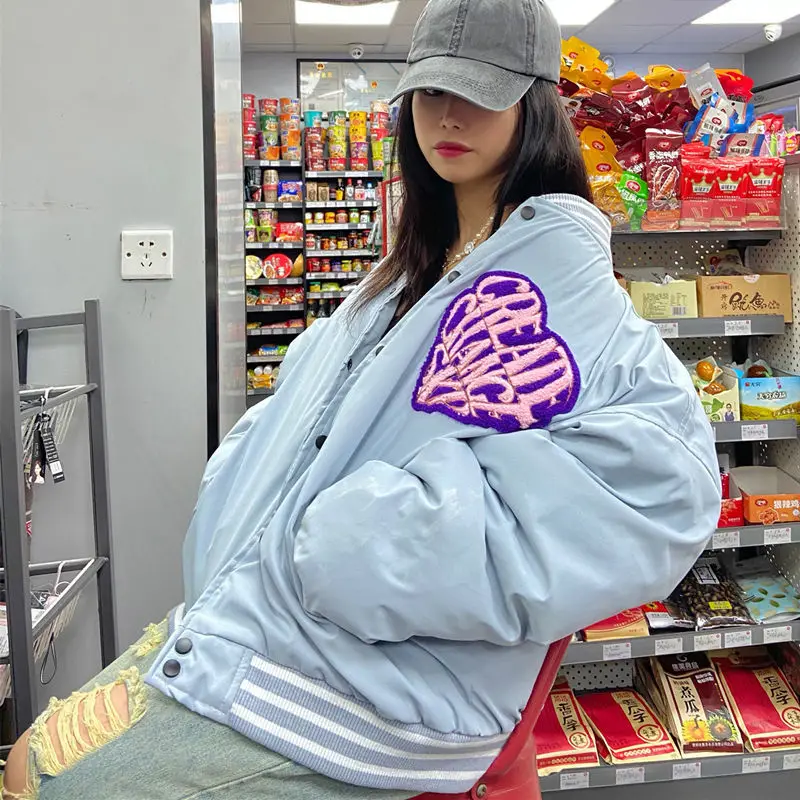 

Thick Cotton Coat WOMEN'S Dress Autumn Winter New Style Loose Tops Heart Looped Fabric Cotton-padded Clothes Woman Coa Hip Hop