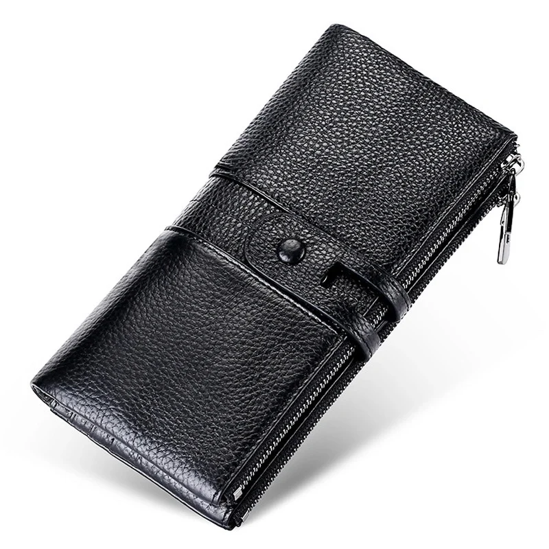 

RFID Blocking Genuine Leather Men Wallet Long Women Leather Purse Brand Design Luxury Cowhide Leather Female Wallet Coin Purse