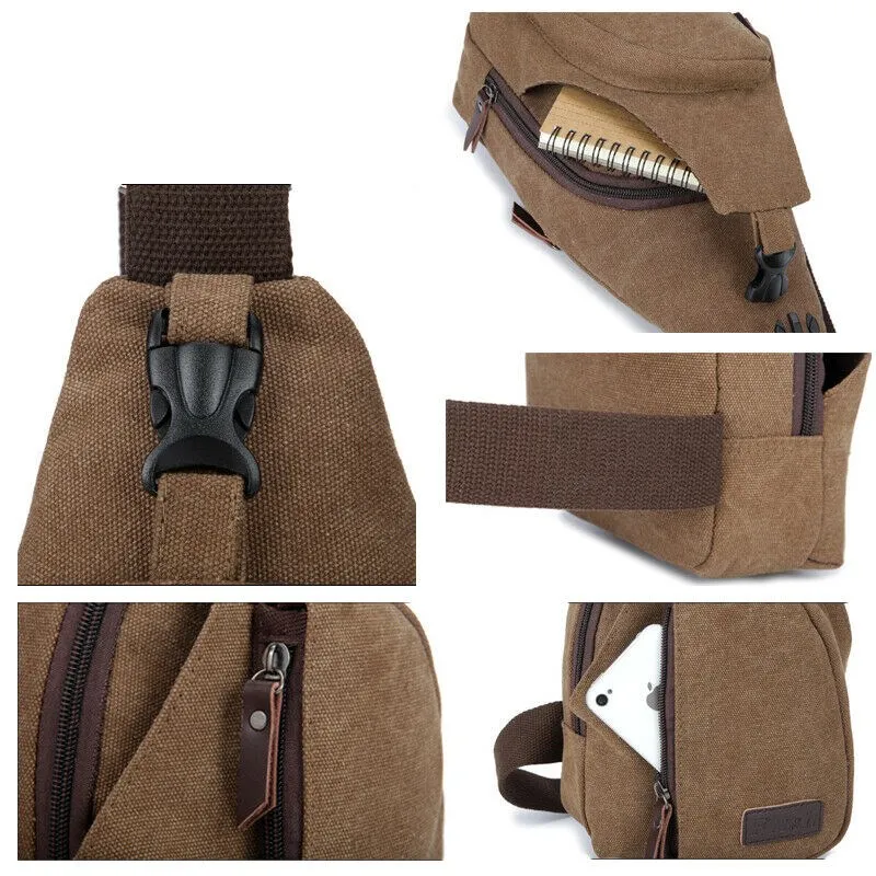 2019 Новая модная мужская холщовая винтажный кожаный рюкзак сумка на плечо