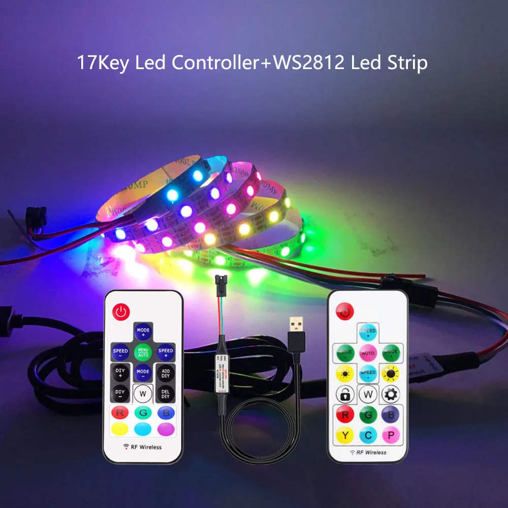 USB WS2812 RGB Led набор пикселей с 17 клавишами RF контроллер для телевизора сзади под