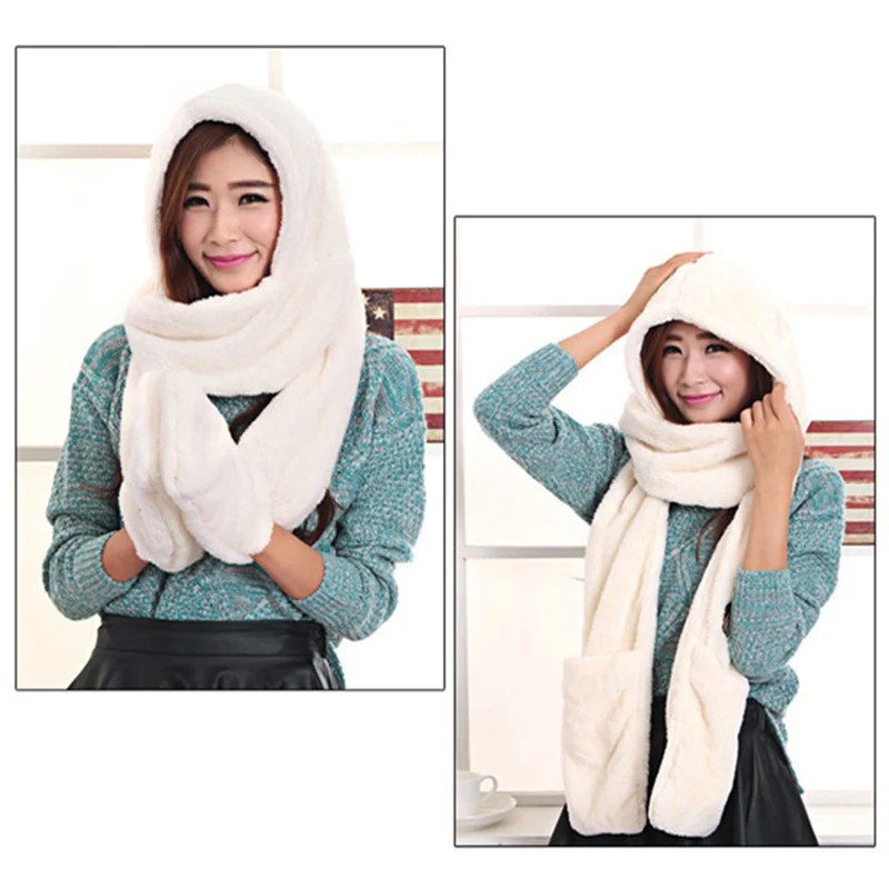 

3 in 1 Women Warm Hood Scarf Snood Pocket Gloves Hat Comfortable for Winter Outdoor NYZ Shop