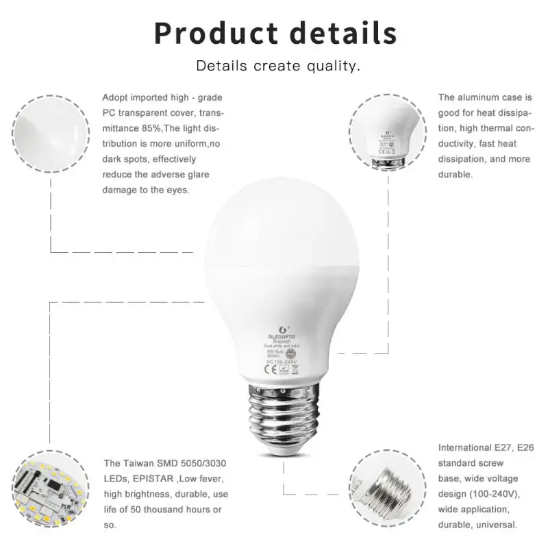 

E26 Or E27 Dimmable LED Bulb Controlled Ios Or Android 100-240V 6W Google And Alexa Compatible Colorful Light Indoor Lighting